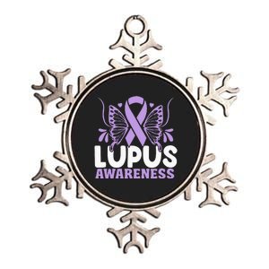 Purple Ribbon Butterfly Lupus Awareness Month Metallic Star Ornament