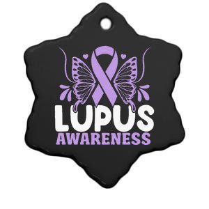 Purple Ribbon Butterfly Lupus Awareness Month Ceramic Star Ornament