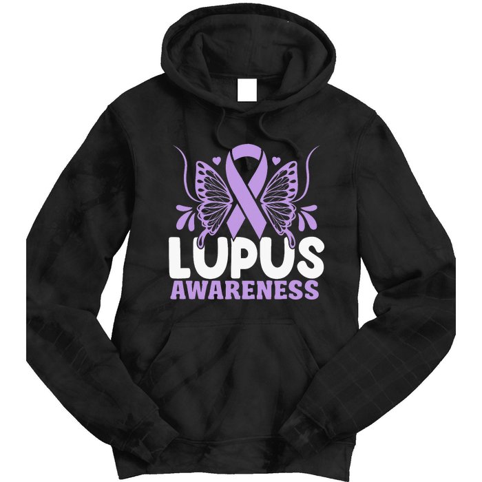 Purple Ribbon Butterfly Lupus Awareness Month Tie Dye Hoodie