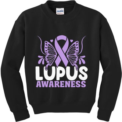 Purple Ribbon Butterfly Lupus Awareness Month Kids Sweatshirt