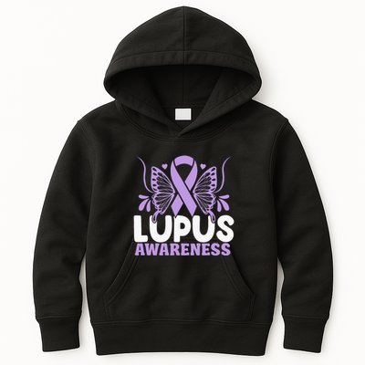 Purple Ribbon Butterfly Lupus Awareness Month Kids Hoodie
