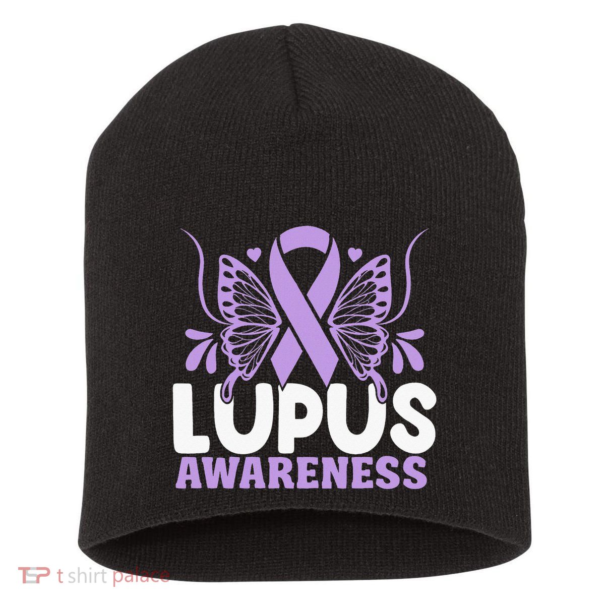 Purple Ribbon Butterfly Lupus Awareness Month Short Acrylic Beanie