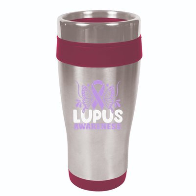 Purple Ribbon Butterfly Lupus Awareness Month 16oz Travel Tumbler
