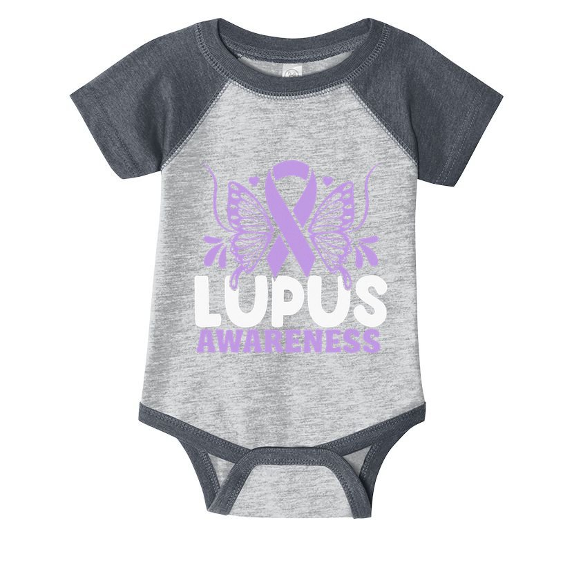 Purple Ribbon Butterfly Lupus Awareness Month Infant Baby Jersey Bodysuit