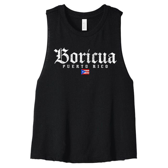 Puerto Rico Boricua Vintage Puerto Rican Women's Racerback Cropped Tank