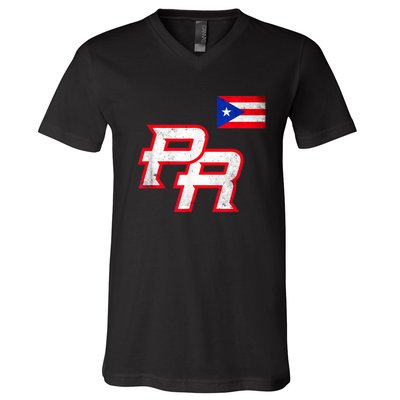 Puerto Rican Baseball Player Puerto Rico Flag Baseball Fans V-Neck T-Shirt