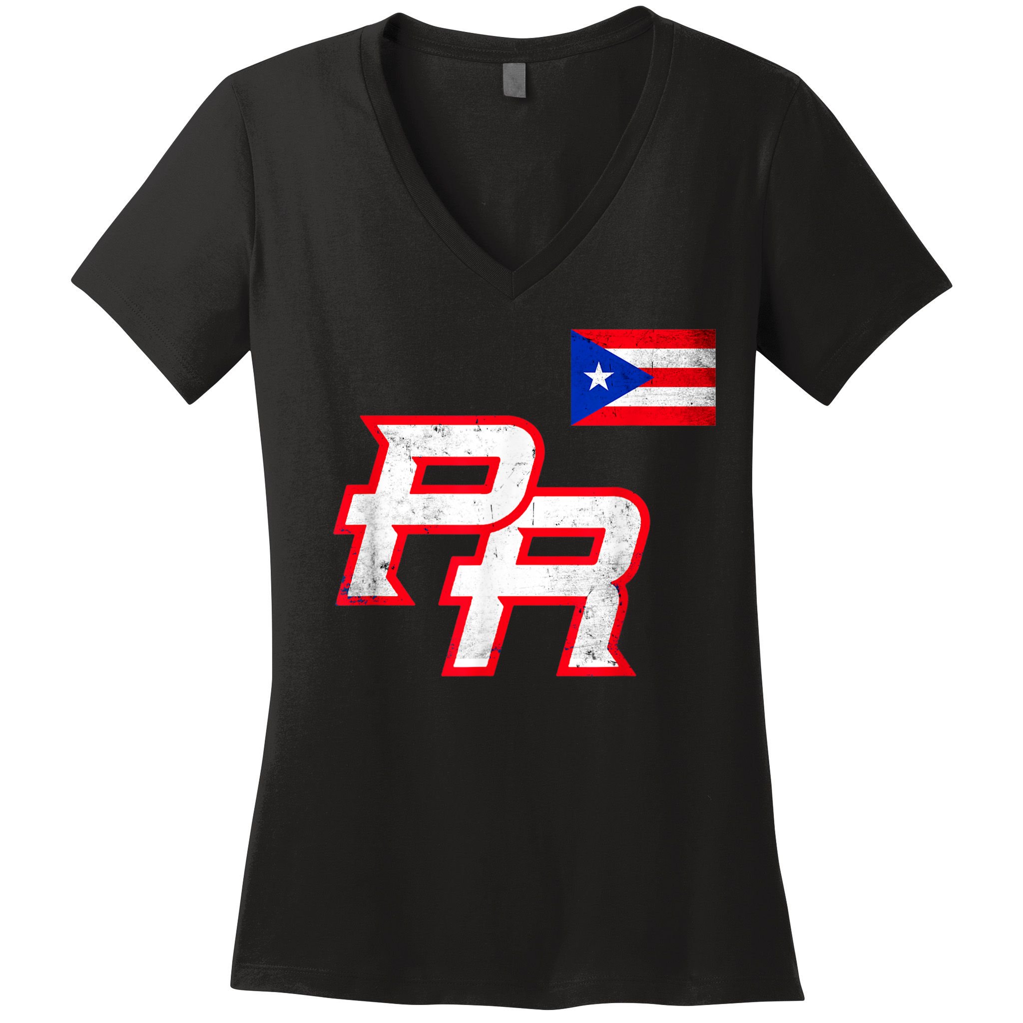 Puerto Rican Baseball Player Puerto Rico Flag Baseball Fans Women's V-Neck T-Shirt