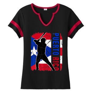 Puerto Rican Baseball Player Puerto Rico Flag Baseball Fans Ladies Halftime Notch Neck Tee