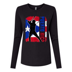 Puerto Rican Baseball Player Puerto Rico Flag Baseball Fans Womens Cotton Relaxed Long Sleeve T-Shirt