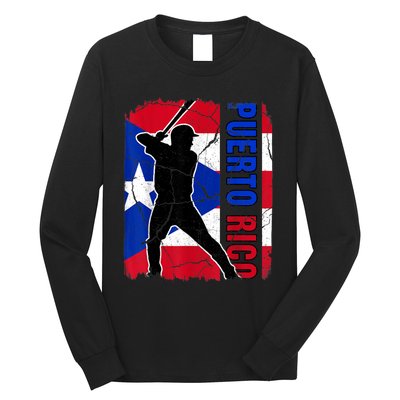 Puerto Rican Baseball Player Puerto Rico Flag Baseball Fans Long Sleeve Shirt