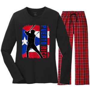 Puerto Rican Baseball Player Puerto Rico Flag Baseball Fans Women's Long Sleeve Flannel Pajama Set 