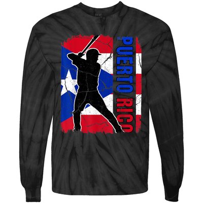 Puerto Rican Baseball Player Puerto Rico Flag Baseball Fans Tie-Dye Long Sleeve Shirt