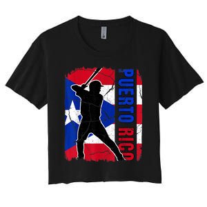 Puerto Rican Baseball Player Puerto Rico Flag Baseball Fans Women's Crop Top Tee