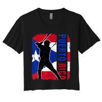 Puerto Rican Baseball Player Puerto Rico Flag Baseball Fans Women's Crop Top Tee