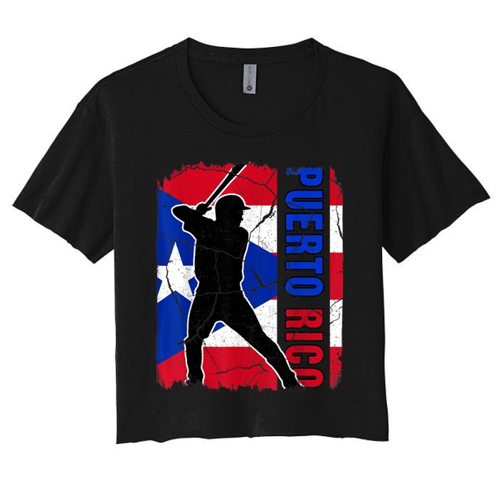 Puerto Rican Baseball Player Puerto Rico Flag Baseball Fans Women's Crop Top Tee