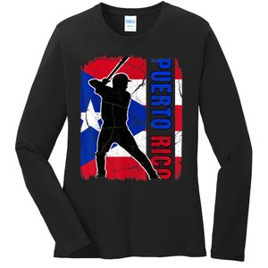 Puerto Rican Baseball Player Puerto Rico Flag Baseball Fans Ladies Long Sleeve Shirt