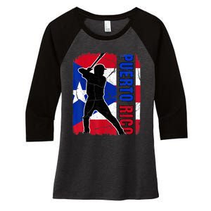 Puerto Rican Baseball Player Puerto Rico Flag Baseball Fans Women's Tri-Blend 3/4-Sleeve Raglan Shirt