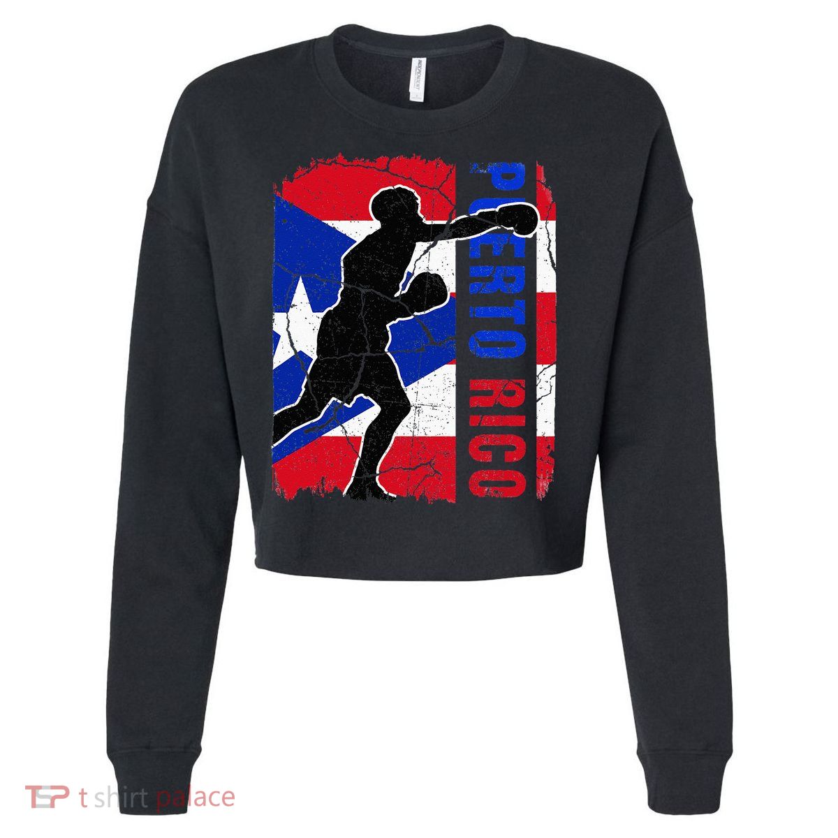 Puerto Rican Boxing Team Puerto Rico Flag Boxing Gloves Cropped Pullover Crew