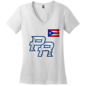 Puerto Rican Baseball Player Puerto Rico Flag Baseball Fans Women's V-Neck T-Shirt