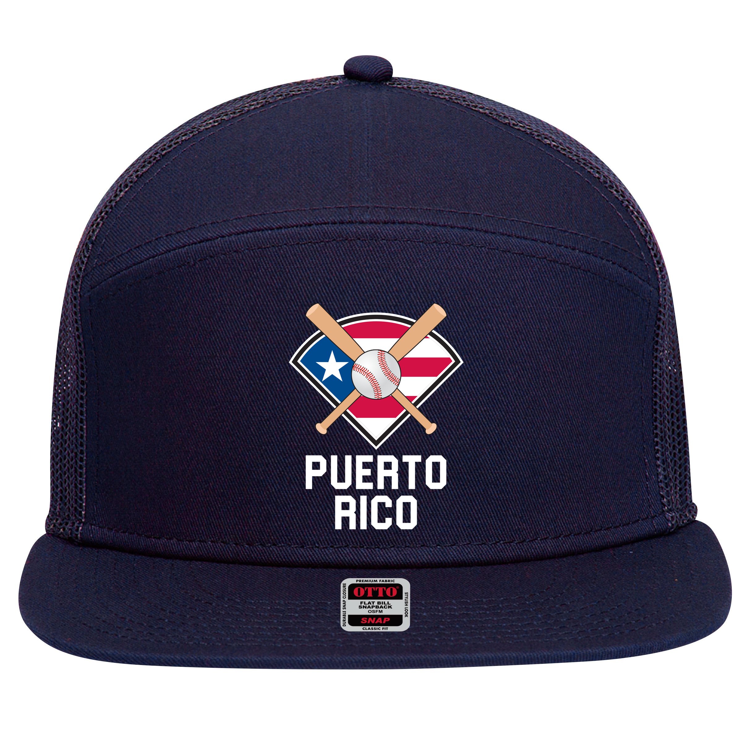 Puerto Rico Baseball Team Patriotic Beisbol Flag 7 Panel Mesh Trucker Snapback Hat