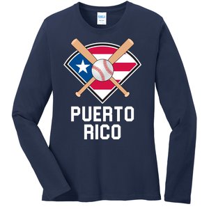 Puerto Rico Baseball Team Patriotic Beisbol Flag Ladies Long Sleeve Shirt