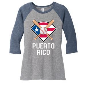 Puerto Rico Baseball Team Patriotic Beisbol Flag Women's Tri-Blend 3/4-Sleeve Raglan Shirt