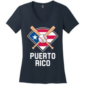 Puerto Rico Baseball Team Patriotic Beisbol Flag Women's V-Neck T-Shirt