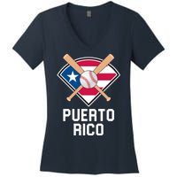 Puerto Rico Baseball Team Patriotic Beisbol Flag Women's V-Neck T-Shirt