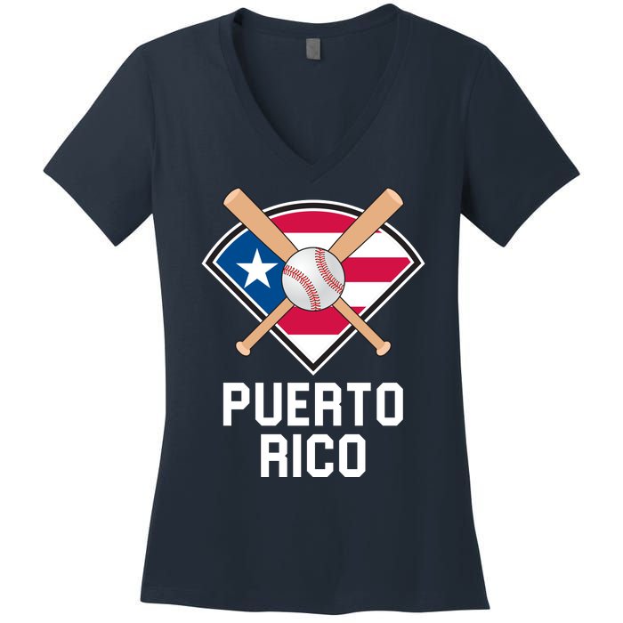 Puerto Rico Baseball Team Patriotic Beisbol Flag Women's V-Neck T-Shirt