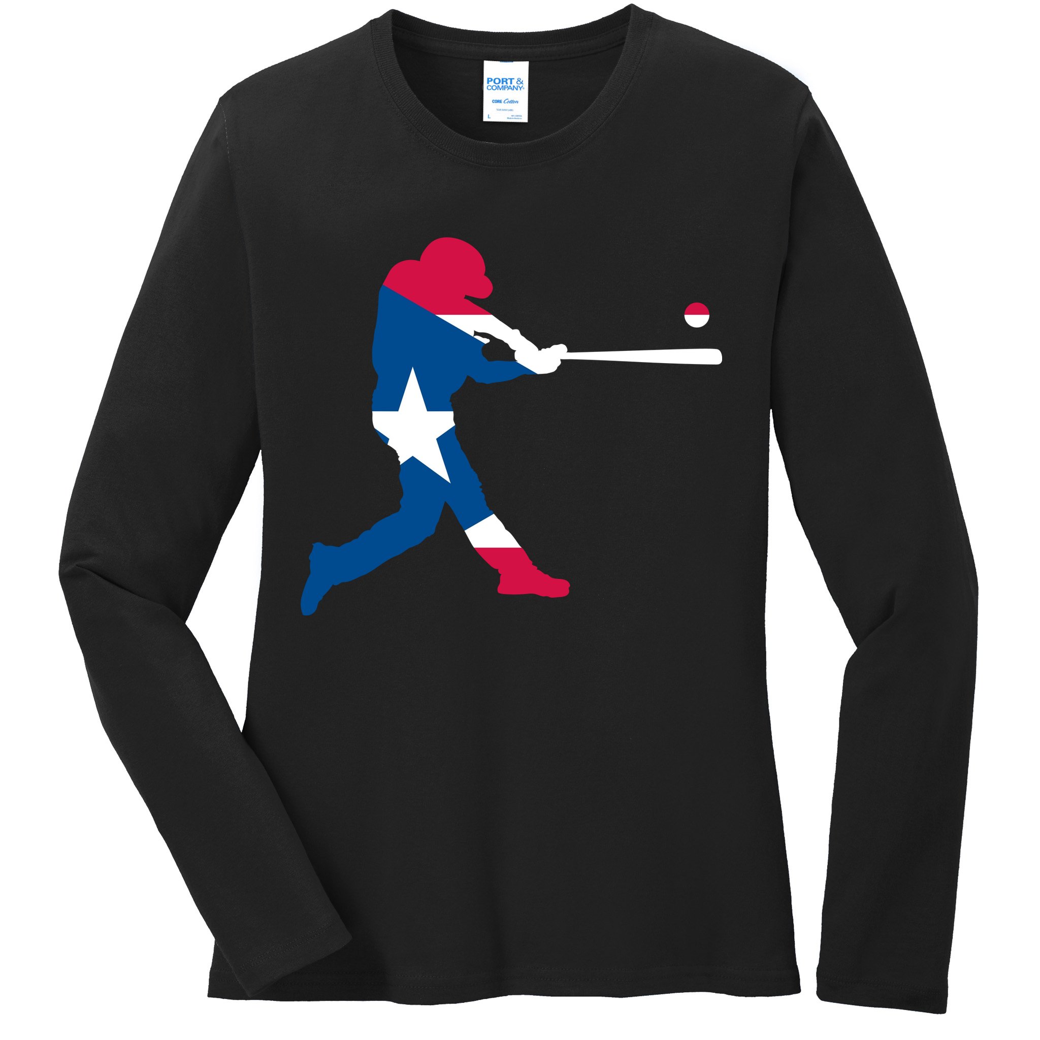 Puerto Rico Baseball Player Ladies Long Sleeve Shirt