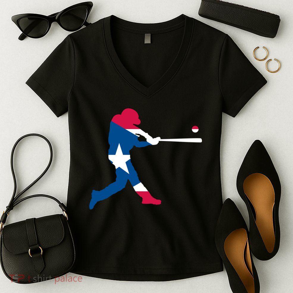 Puerto Rico Baseball Player Women's V-Neck T-Shirt