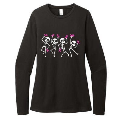 P.I.N.K Ribbon Breast Cancer Awareness Skeleton Womens CVC Long Sleeve Shirt