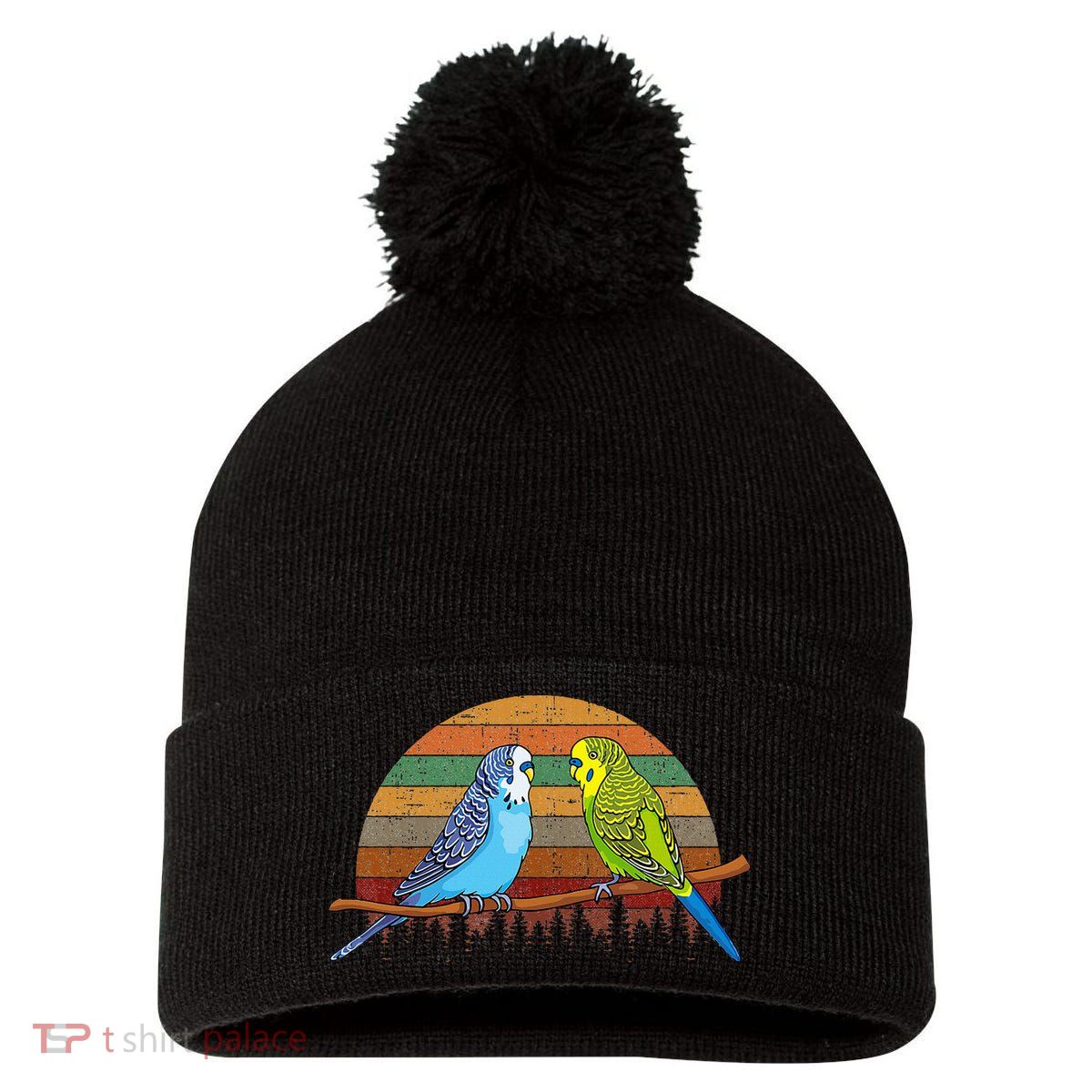 Parakeet Retro Budgies Parakeet Pom Pom 12in Knit Beanie