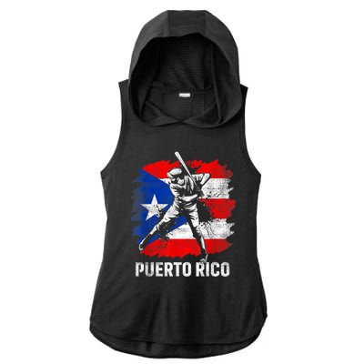 Puerto Rican Baseball Player Puerto Rico Flag Baseball Ladies PosiCharge Tri-Blend Wicking Draft Hoodie Tank