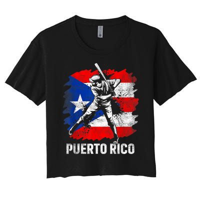 Puerto Rican Baseball Player Puerto Rico Flag Baseball Women's Crop Top Tee