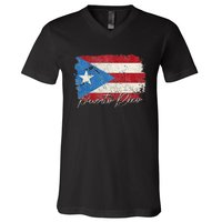 Puerto Rico Boricua Vintage Puerto Rican Flag Pride V-Neck T-Shirt