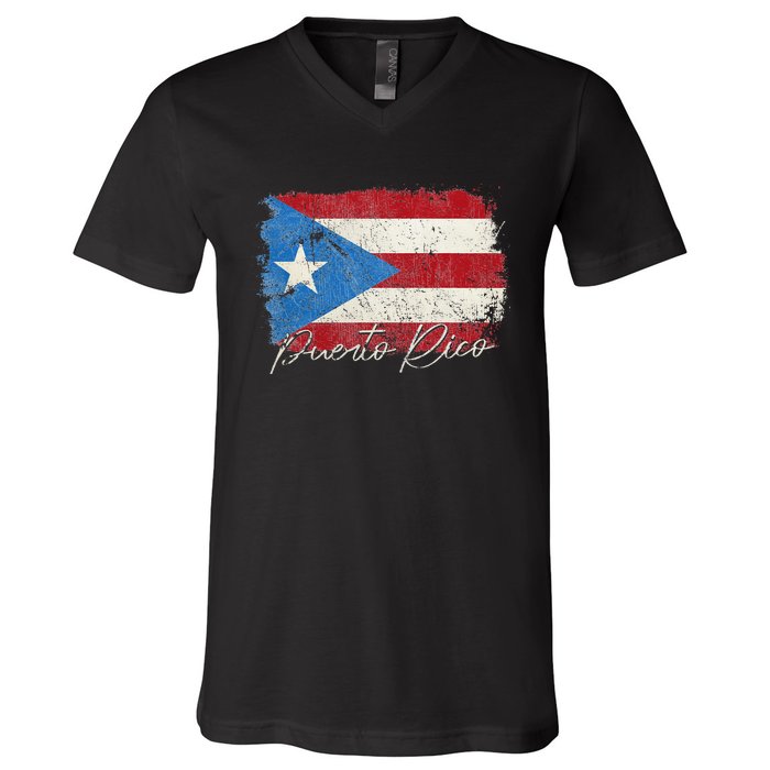 Puerto Rico Boricua Vintage Puerto Rican Flag Pride V-Neck T-Shirt