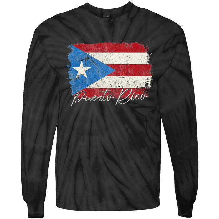 Puerto Rico Boricua Vintage Puerto Rican Flag Pride Tie-Dye Long Sleeve Shirt