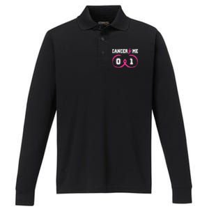 Pink Ribbon Cancer 0 Me 1 Funny Breast Cancer Awareness Survivor Gift Performance Long Sleeve Polo