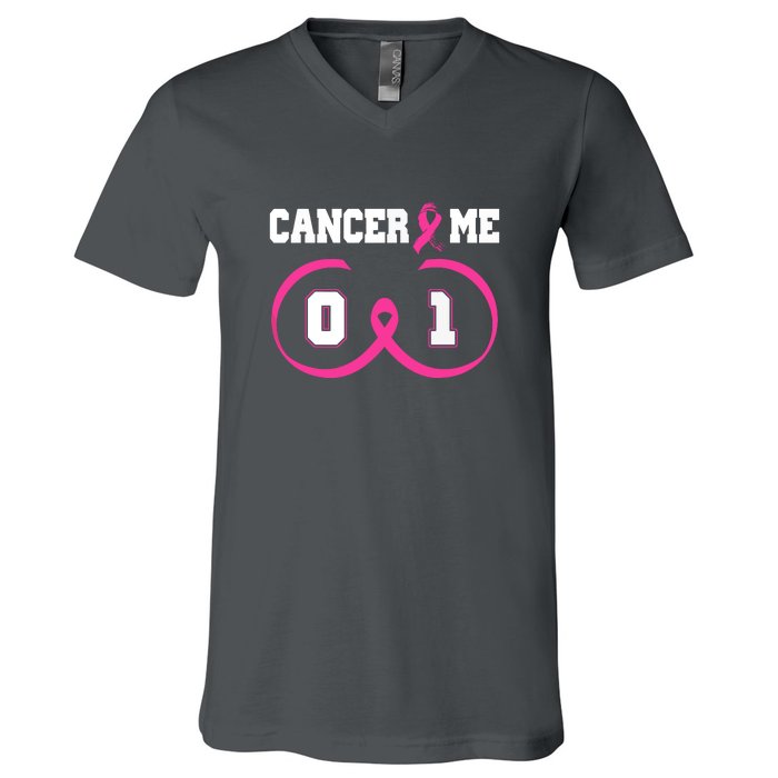 Pink Ribbon Cancer 0 Me 1 Funny Breast Cancer Awareness Survivor Gift V-Neck T-Shirt