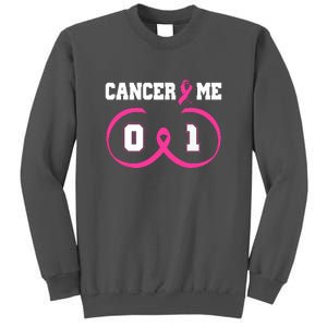 Pink Ribbon Cancer 0 Me 1 Funny Breast Cancer Awareness Survivor Gift Tall Sweatshirt