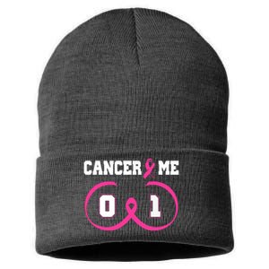 Pink Ribbon Cancer 0 Me 1 Funny Breast Cancer Awareness Survivor Gift Sustainable Knit Beanie