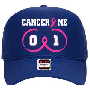 Pink Ribbon Cancer 0 Me 1 Funny Breast Cancer Awareness Survivor Gift High Crown Mesh Back Trucker Hat