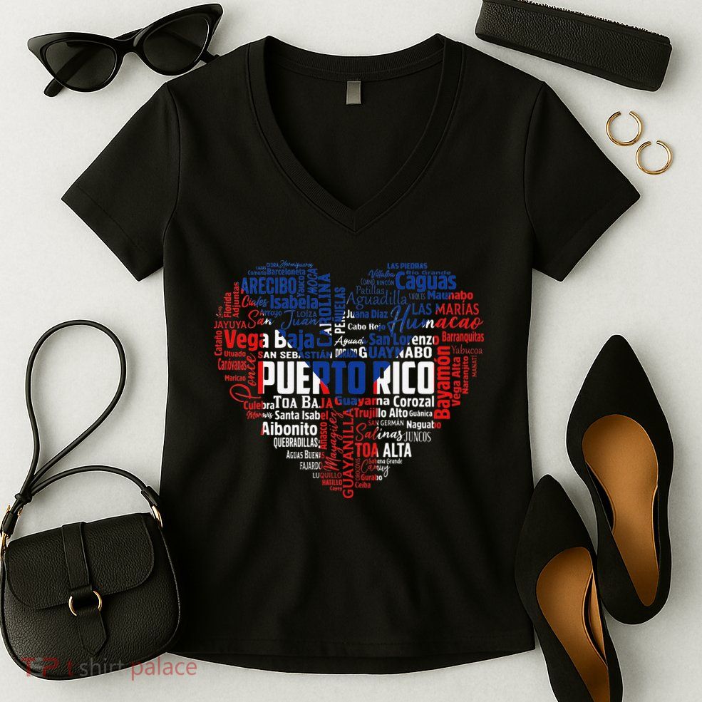 Puerto Rico Cities Flag Puerto Rican roots culture Women's V-Neck T-Shirt