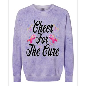 Pink Ribbon Cheer For The Cure Breast Cancer Awareness Funny Gift Colorblast Crewneck Sweatshirt