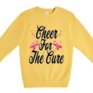 Pink Ribbon Cheer For The Cure Breast Cancer Awareness Funny Gift Premium Crewneck Sweatshirt