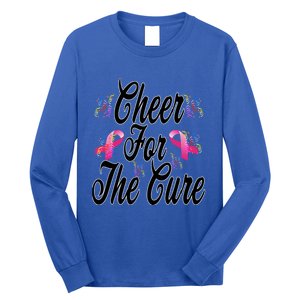 Pink Ribbon Cheer For The Cure Breast Cancer Awareness Funny Gift Long Sleeve Shirt