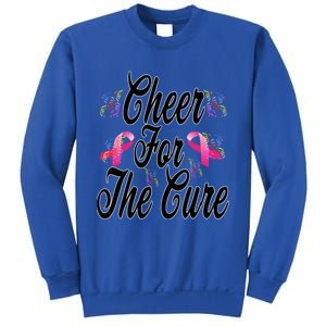 Pink Ribbon Cheer For The Cure Breast Cancer Awareness Funny Gift Sweatshirt