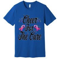 Pink Ribbon Cheer For The Cure Breast Cancer Awareness Funny Gift Premium T-Shirt