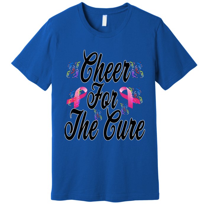 Pink Ribbon Cheer For The Cure Breast Cancer Awareness Funny Gift Premium T-Shirt